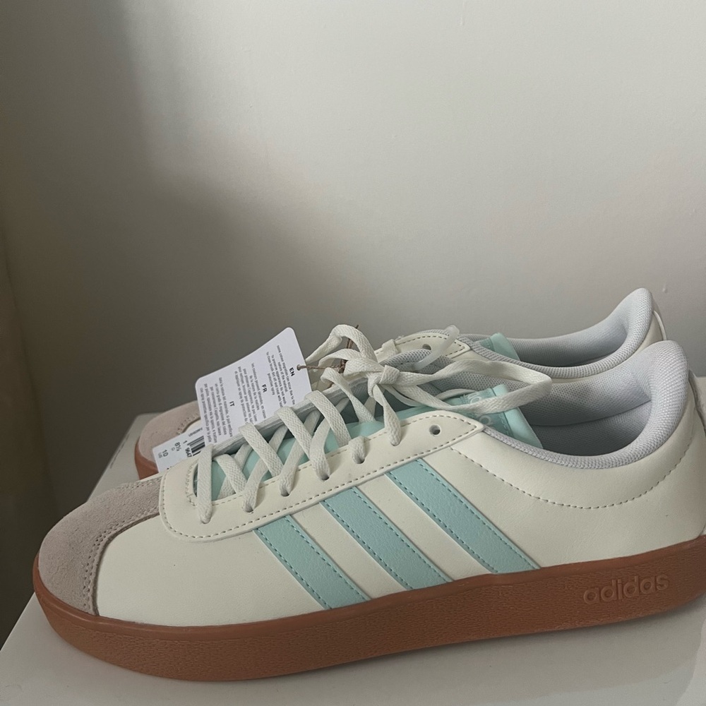 Adidas Off-White and Light Blue VL court base Sneakers size 10 women